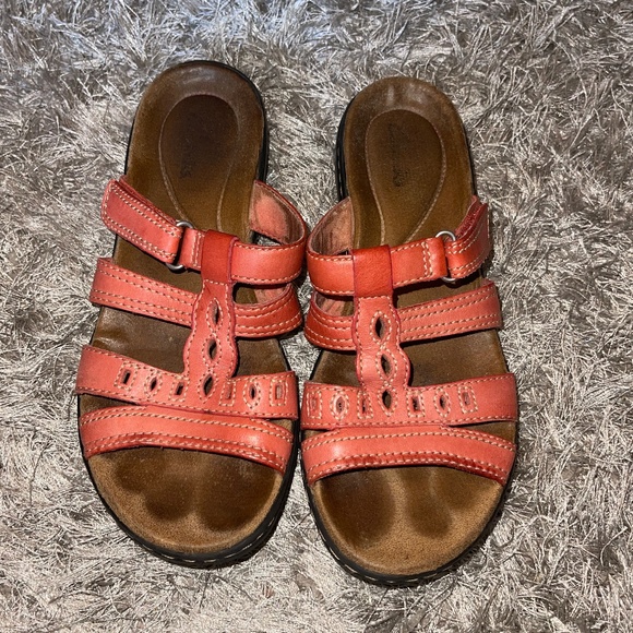 Clarks Shoes - Women’s Clarks Leather Lesia Salmon / Coral Slides - Sandals